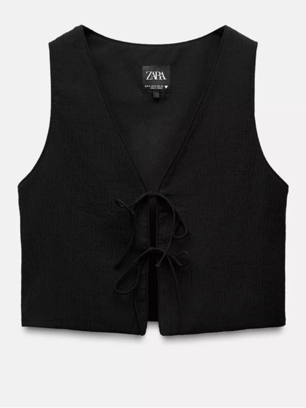 Zara Textured Tie Front Vest Top Women’s M Black Cropped Fitted Minimalist EUC - Picture 2 of 16